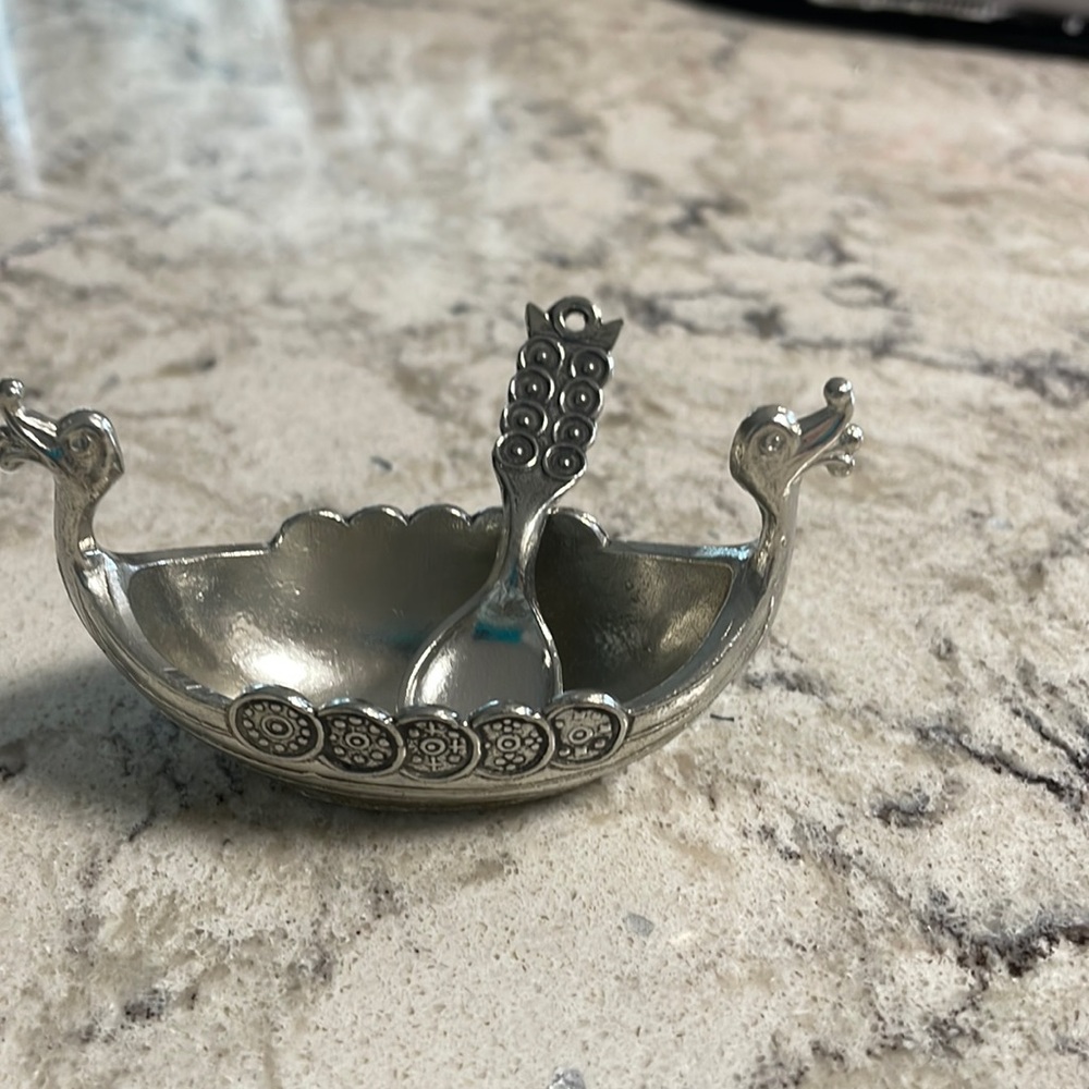 TPB Norway Pewter Dragon Head Salt Dish with Spoon.